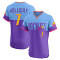 Johmsee C.Rockies #7 Matt Holliday Player Purple-Light Blue City Connect Limited Elite Home T-shirt Stitched Jerseys