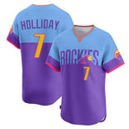 Johmsee C.Rockies #7 Matt Holliday Player Purple-Light Blue City Connect Limited Home T-shirt Stitched Jerseys