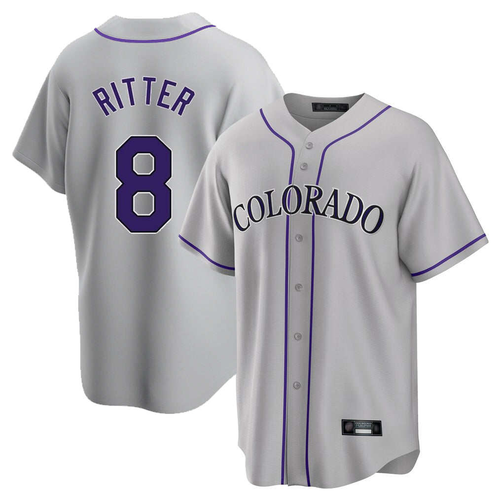 Johmsee C.Rockies #8 Ryan Ritter Player Gray Game Home Stitched Jerseys