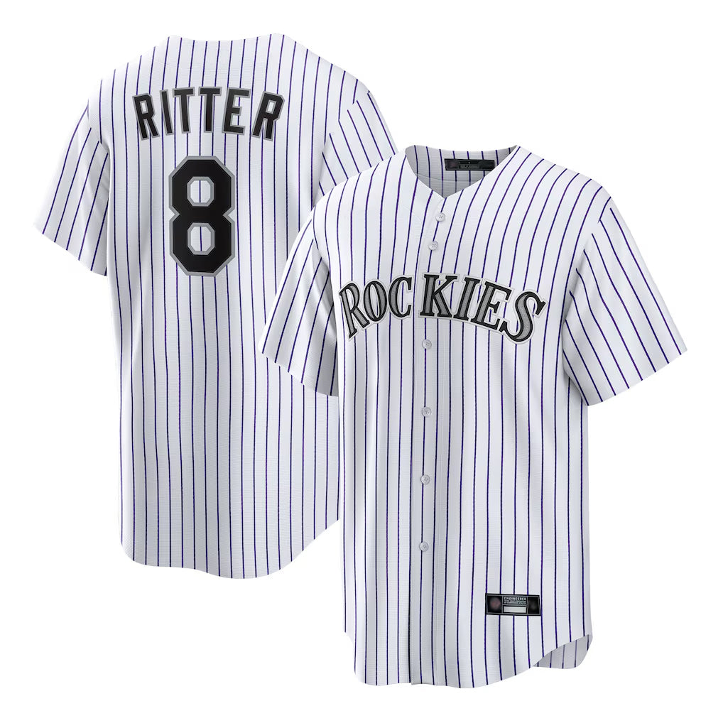 Johmsee C.Rockies #8 Ryan Ritter Player White Game Home Stitched Jerseys