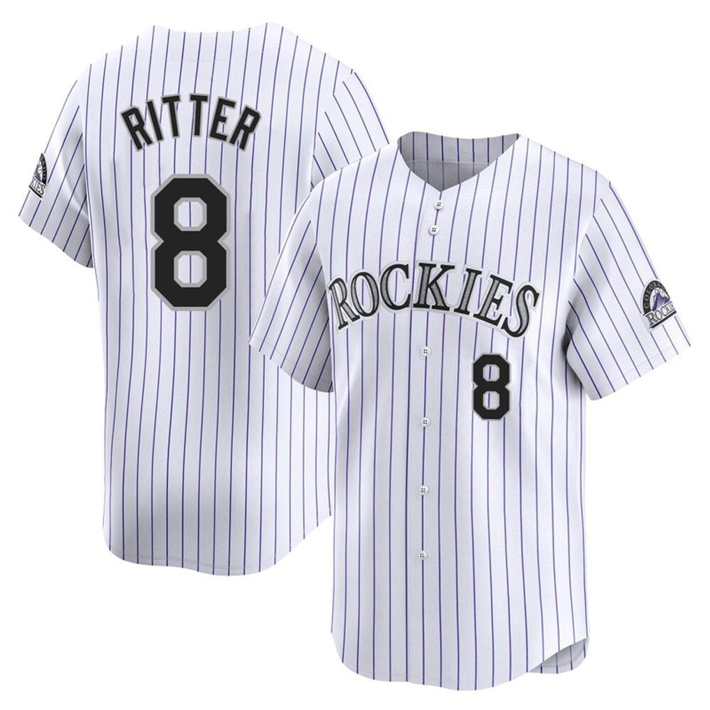 Johmsee C.Rockies #8 Ryan Ritter Player White Limited Home Stitched Jerseys