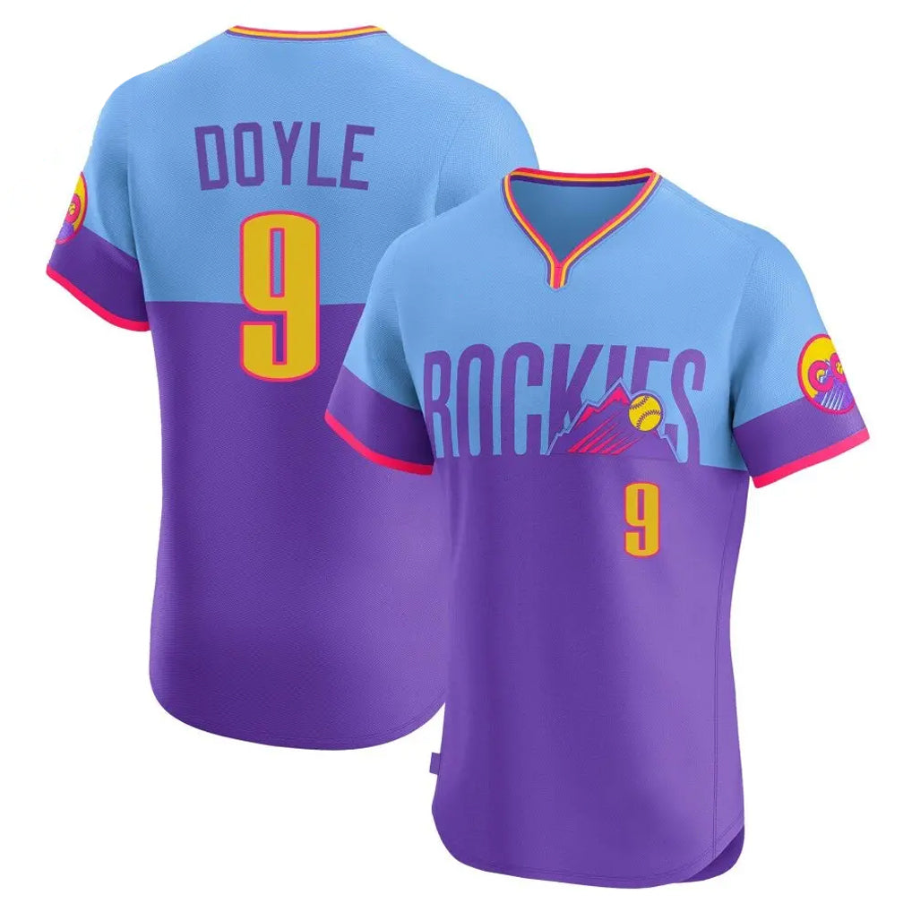 Johmsee C.Rockies #9 Brenton Doyle Player Purple-Light Blue City Connect Limited Elite Home T-shirt Stitched Jerseys