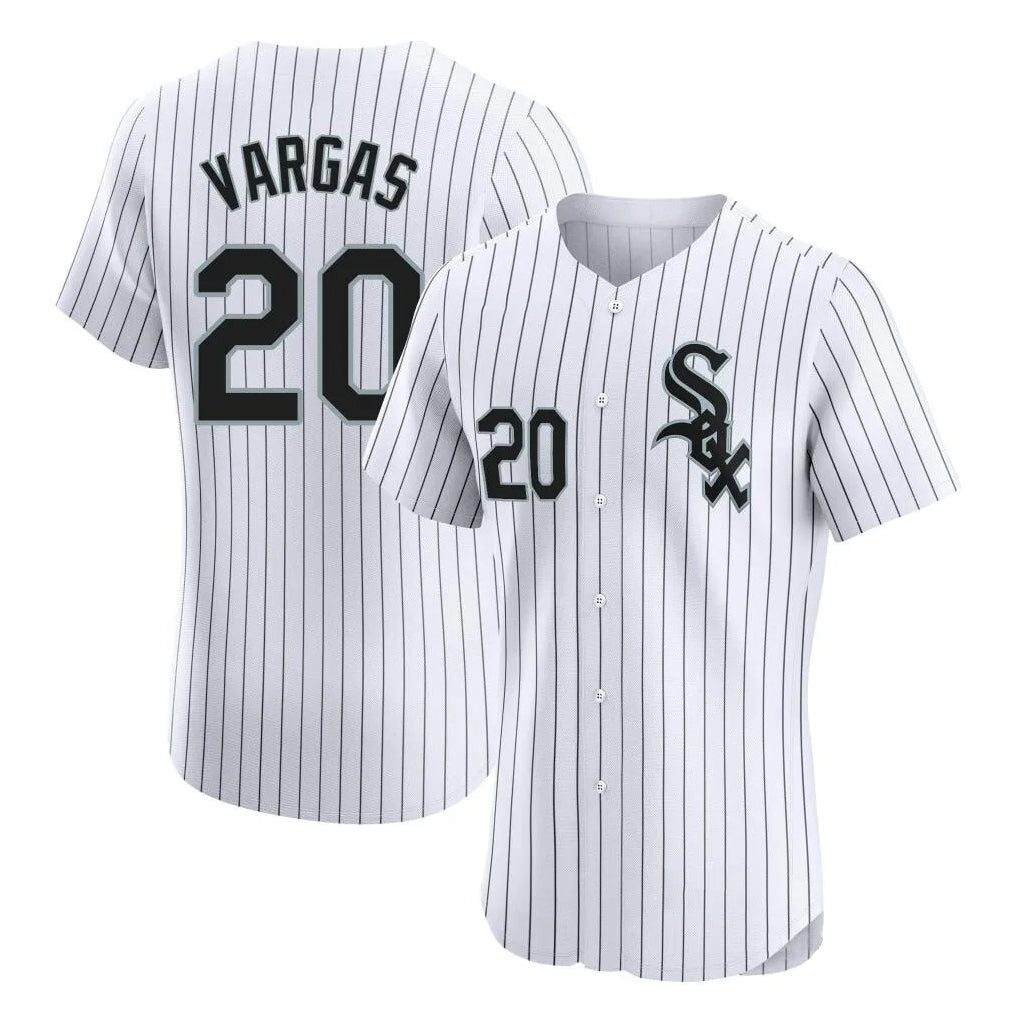 Johmsee C.White Sox #20 Miguel Vargas Player White Stripe Limited Elite Home Stitched Jerseys