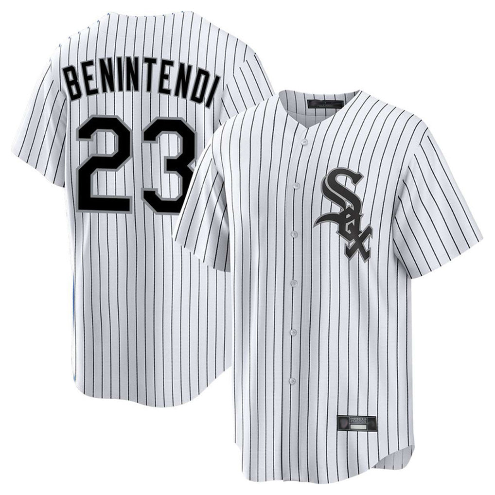 Johmsee C.White Sox #23 Andrew Benintendi Player White Stripe Home Game Stitched Jerseys