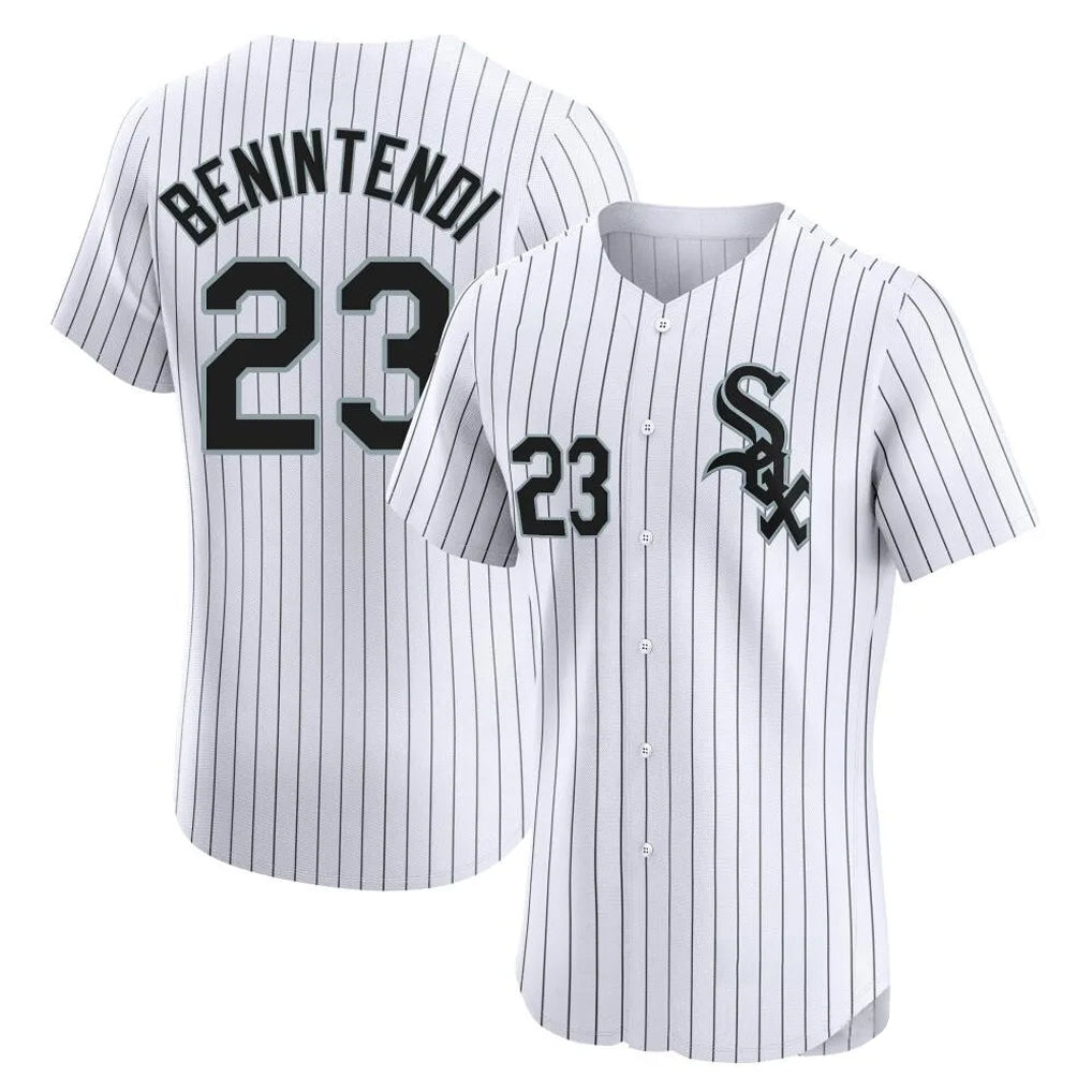 Johmsee C.White Sox #23 Andrew Benintendi Player White Stripe Limited Elite Home Stitched Jerseys