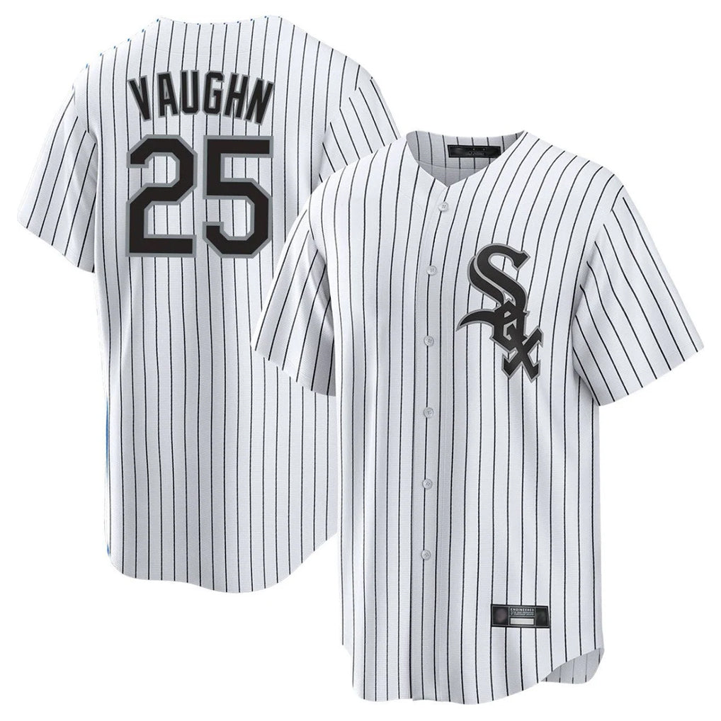 Johmsee C.White Sox #25 Andrew Vaughn Player White Stripe Home Game Stitched Jerseys