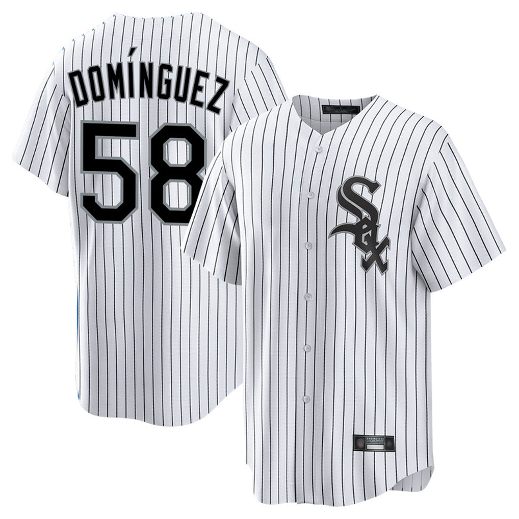 Johmsee C.White Sox #58 Seranthony Domínguez Player White Stripe Home Game Stitched Jerseys