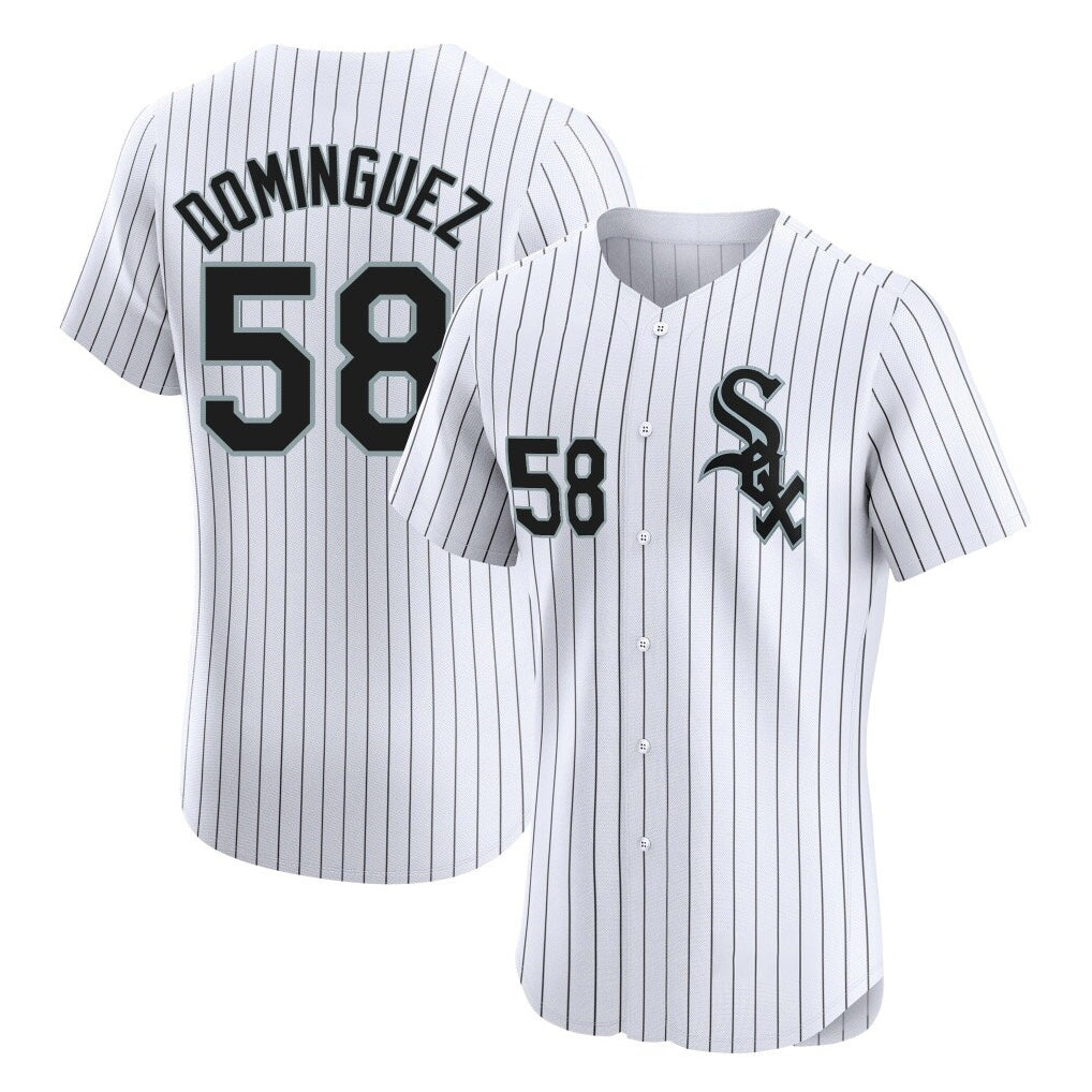 Johmsee C.White Sox #58 Seranthony Domínguez Player White Stripe Limited Elite Home Stitched Jerseys