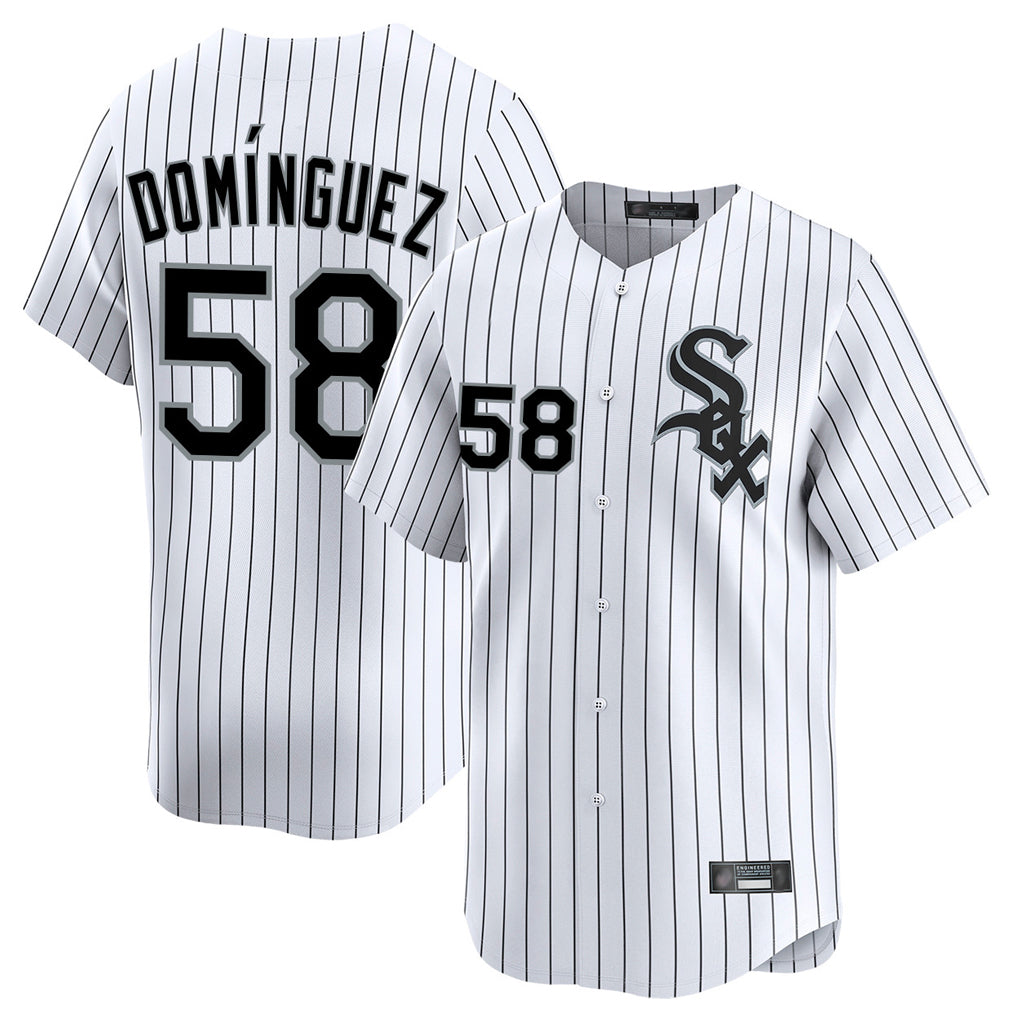 Johmsee C.White Sox #58 Seranthony Domínguez Player White Stripe Limited Home Stitched Jerseys