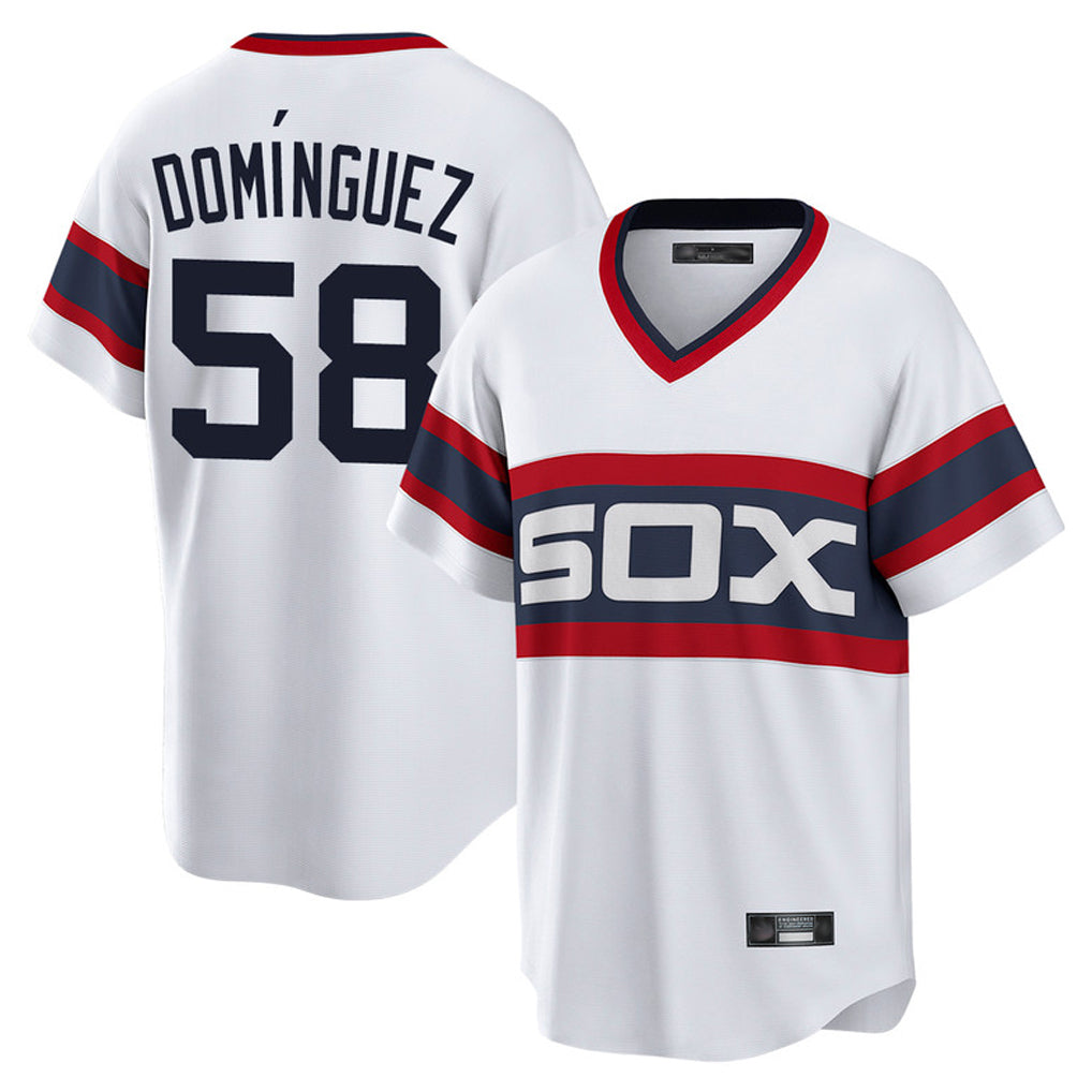 Johmsee C.White Sox #58 Seranthony Domínguez Player White T-shirt Home Game Stitched Jerseys