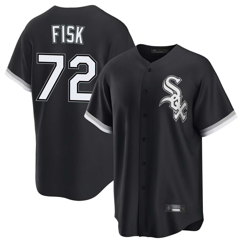 Johmsee C.White Sox #72 Carlton Fisk Player Black Home Game Stitched Jerseys
