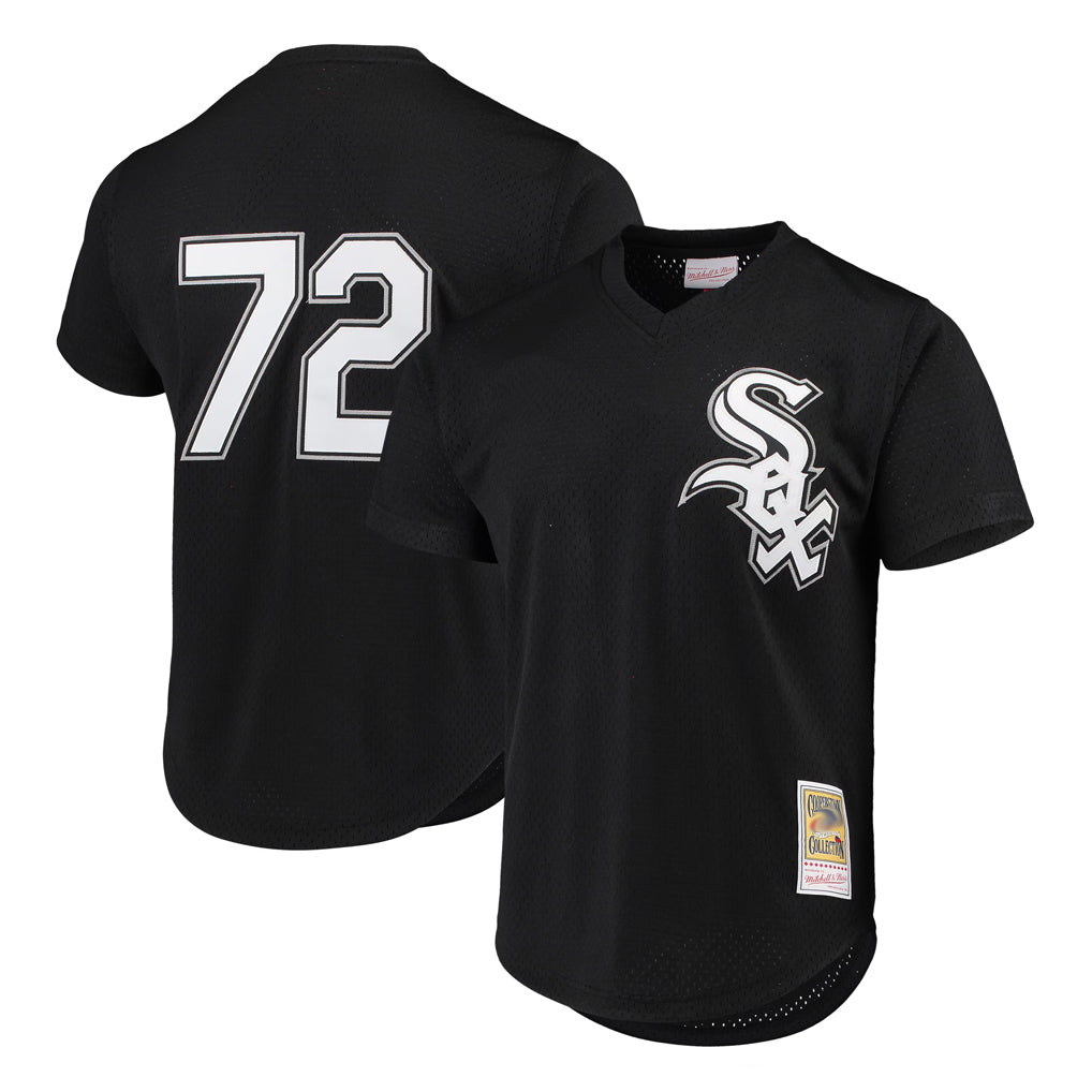 Johmsee C.White Sox #72 Carlton Fisk Player Black Mitchell & Ness Cooperstown Collection Mesh Game Stitched Jerseys