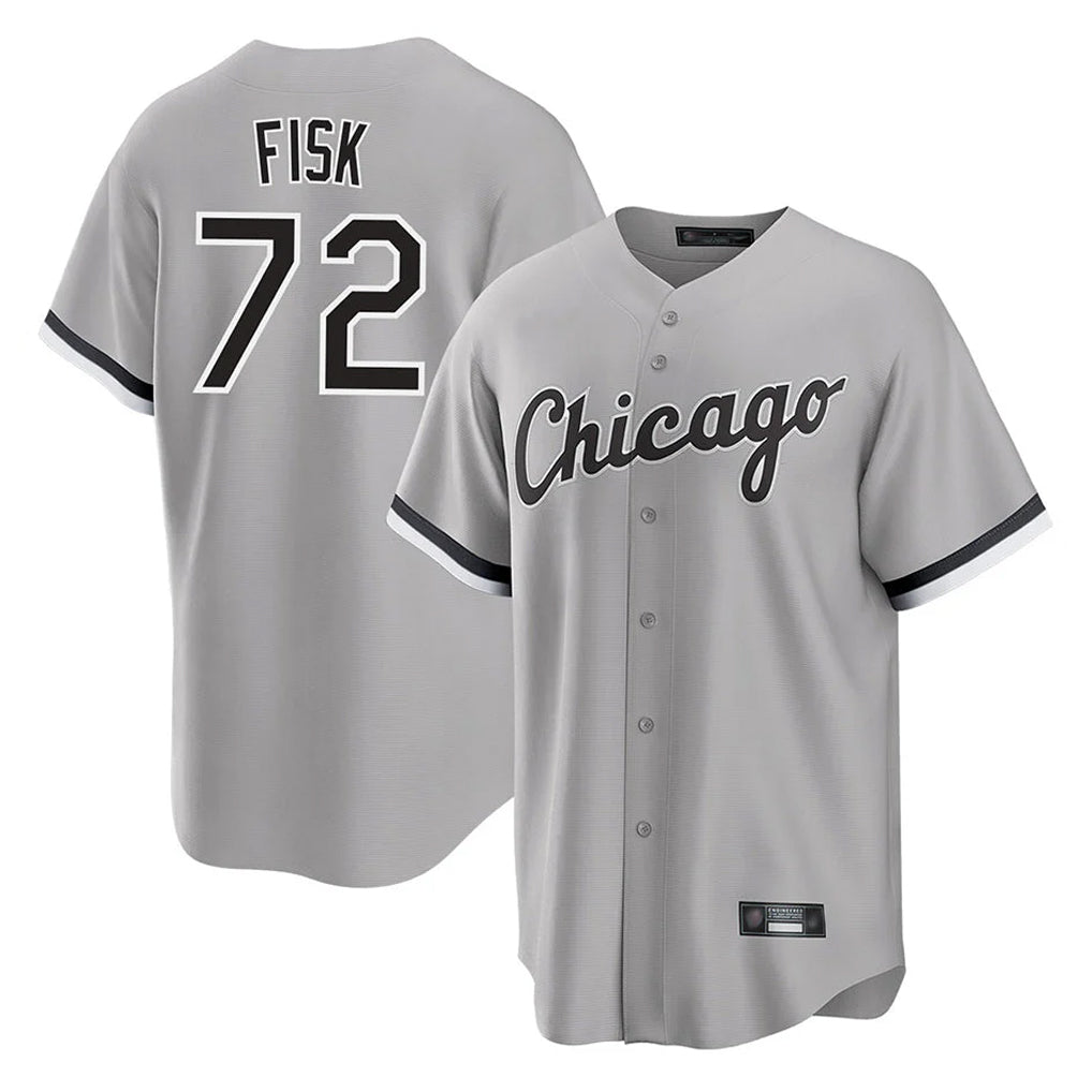 Johmsee C.White Sox #72 Carlton Fisk Player Gray Home Game Stitched Jerseys