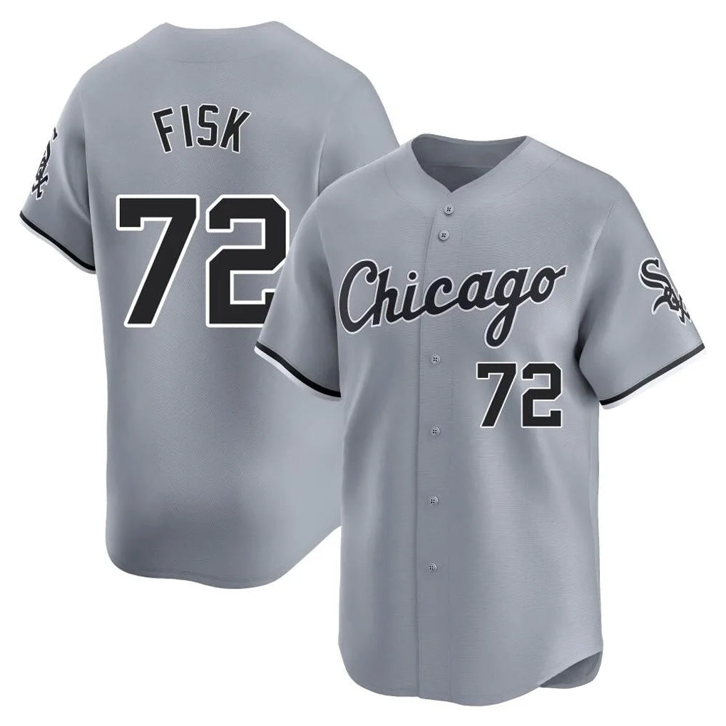 Johmsee C.White Sox #72 Carlton Fisk Player Gray Road Limited Home Stitched Jerseys