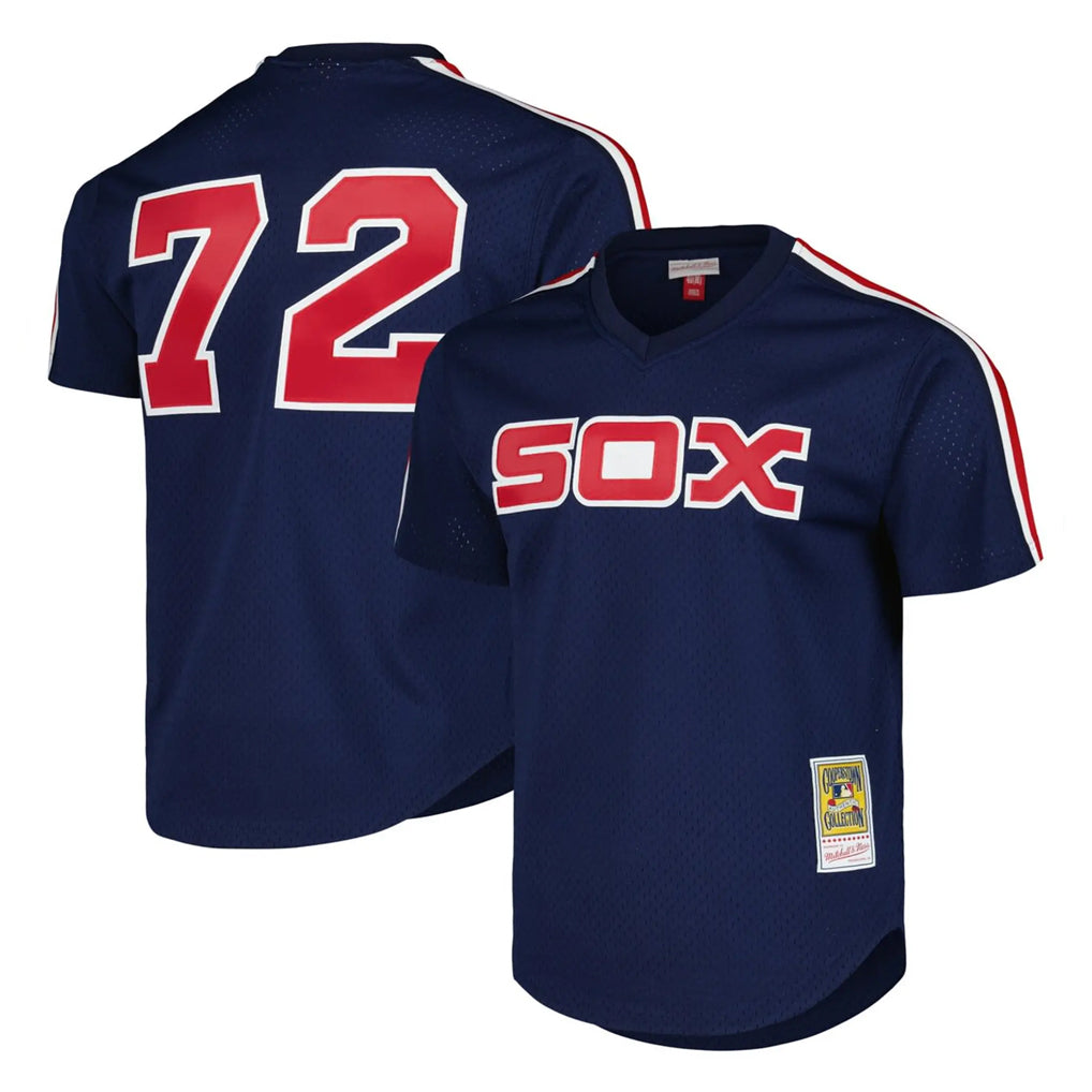 Johmsee C.White Sox #72 Carlton Fisk Player Navy Mitchell & Ness Cooperstown Collection Mesh Game Stitched Jerseys