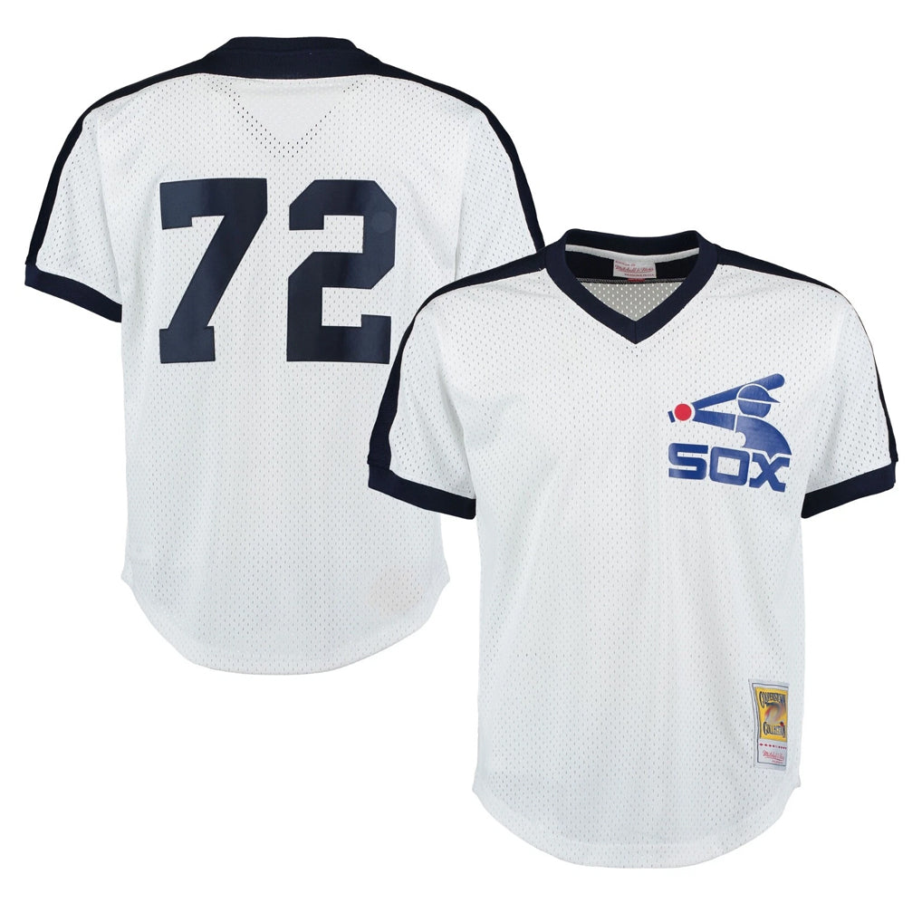 Johmsee C.White Sox #72 Carlton Fisk Player White Mitchell & Ness Cooperstown Collection Mesh Game Stitched Jerseys