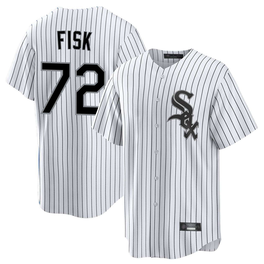 Johmsee C.White Sox #72 Carlton Fisk Player White Stripe Home Game Stitched Jerseys