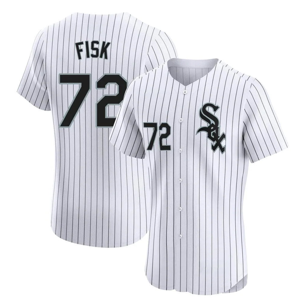 Johmsee C.White Sox #72 Carlton Fisk Player White Stripe Limited Elite Home Stitched Jerseys