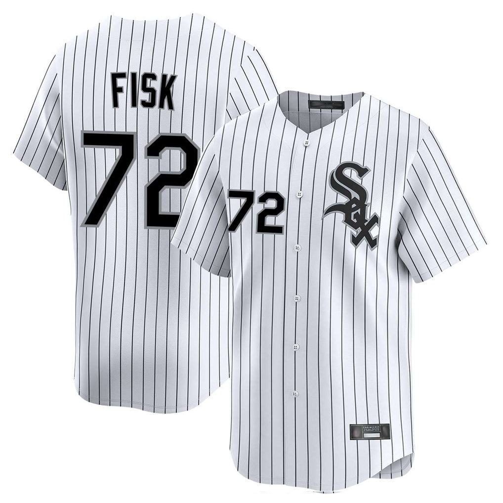 Johmsee C.White Sox #72 Carlton Fisk Player White Stripe Limited Home Stitched Jerseys