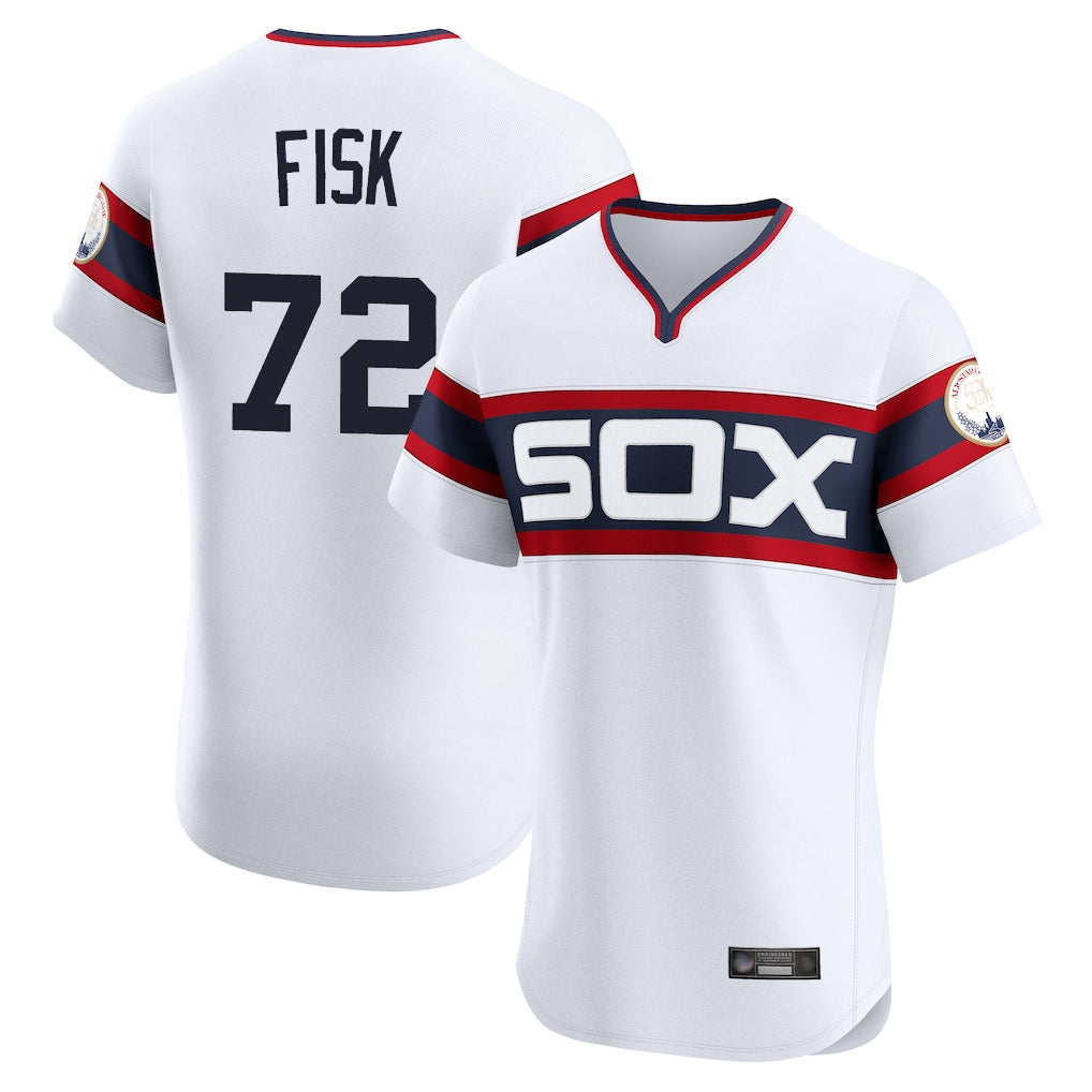 Johmsee C.White Sox #72 Carlton Fisk Player White T-shirt Limited Elite Home Stitched Jerseys