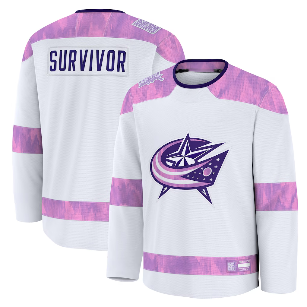 Johmsee CB.Jackets White Hockey Fights Cancer Survivor Practice Jersey