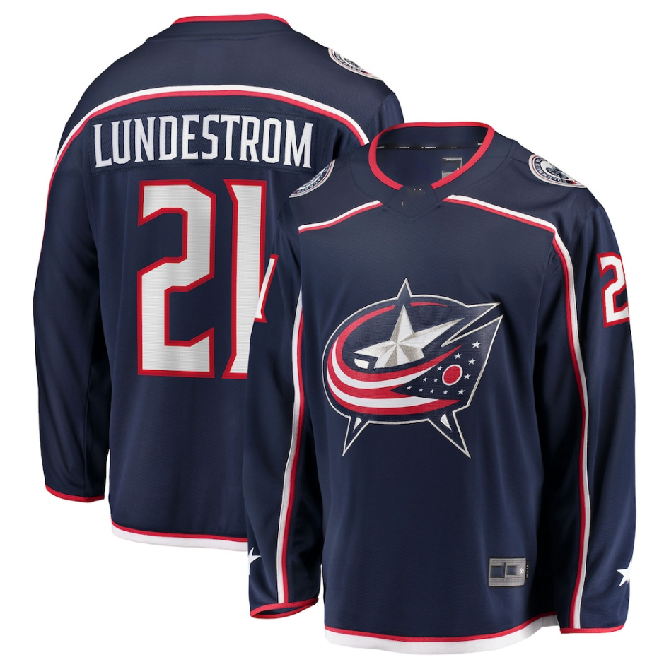 Johmsee CB.Jackets #21 Isac Lundestrom Navy Home Breakaway Jersey