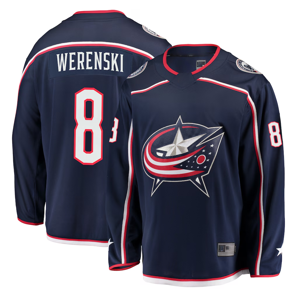Johmsee CB.Jackets #8 Zach Werenski Navy Breakaway Jersey