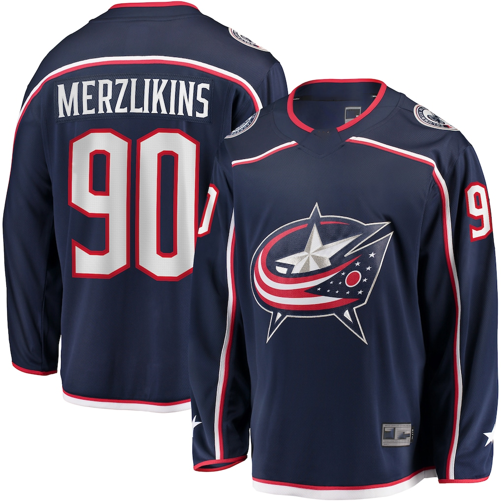 Johmsee CB.Jackets #90 Elvis Merzlikins Navy Home Breakaway Player Jersey