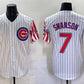 Chicago Cubs #7 Dansby Swanson White Pinstripe 2025 Independence Day Vapor Premier Limited Stitched Baseball Jersey