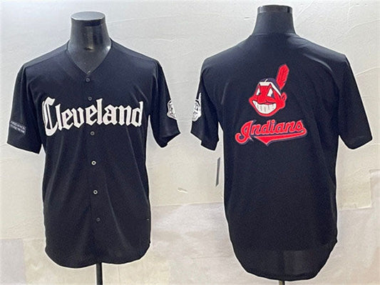 Cleveland Guardians Team Big Logo Black Gothic Vapor Premier Limited Stitched Baseball Jersey
