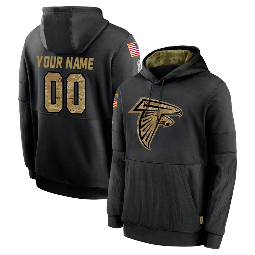 Johmsee Custom A.Falcons Black Salute to Service Fleece Hoodie Any Name & Numbers Stitched Jerseys