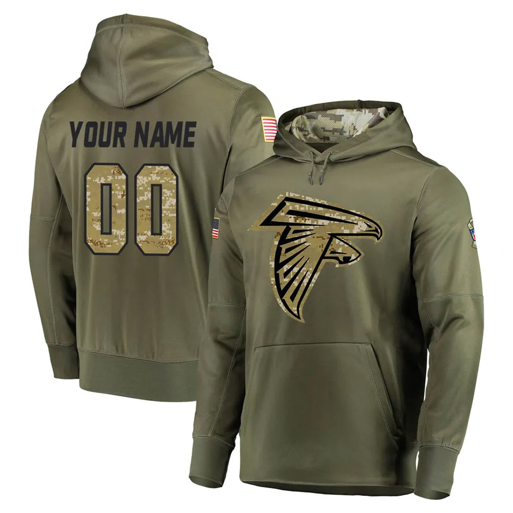 Johmsee Custom A.Falcons Olive Salute to Service Club Fleece Hoodie Any Name & Numbers Stitched Jerseys