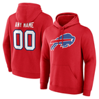 Johmsee Custom B.Bills Red Team Authentic Personalized Name & Number Hoodie Stitched Jerseys