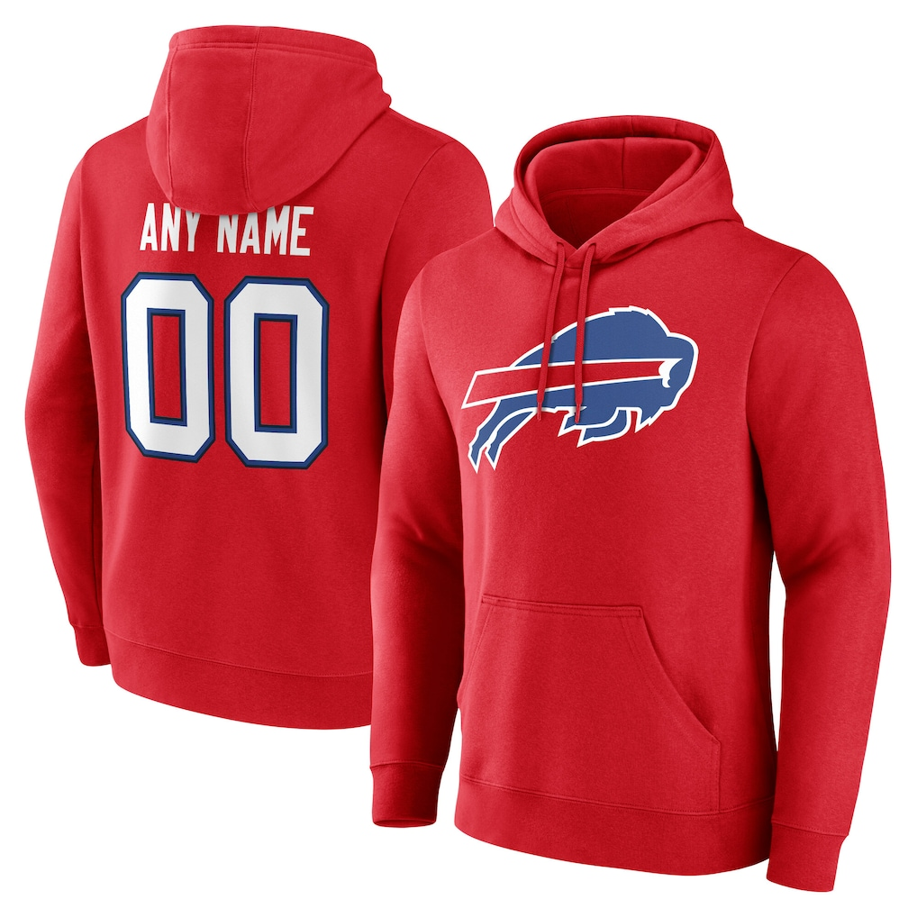 Johmsee Custom B.Bills Red Team Authentic Personalized Name & Number Hoodie Stitched Jerseys