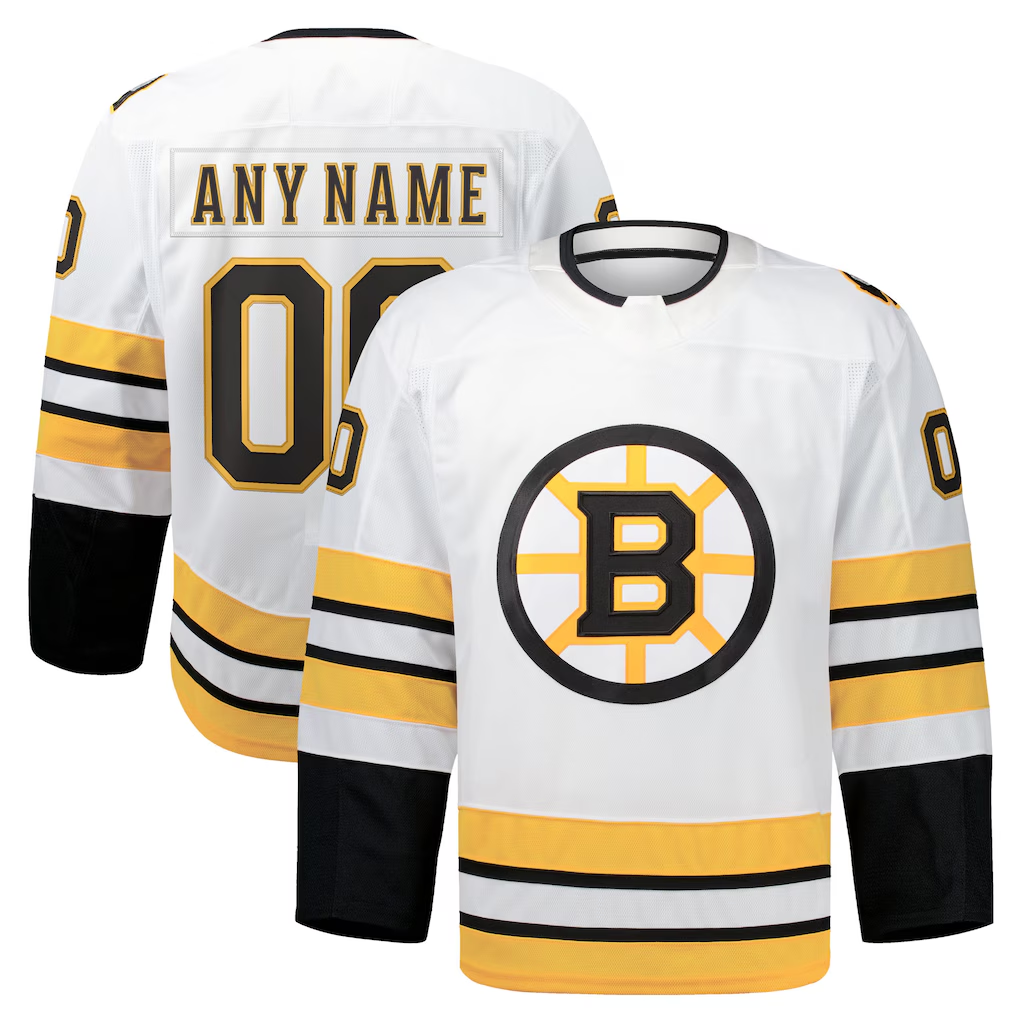 Johmsee Custom B.Bruins White Away Authentic Pro Stitched Jerseys