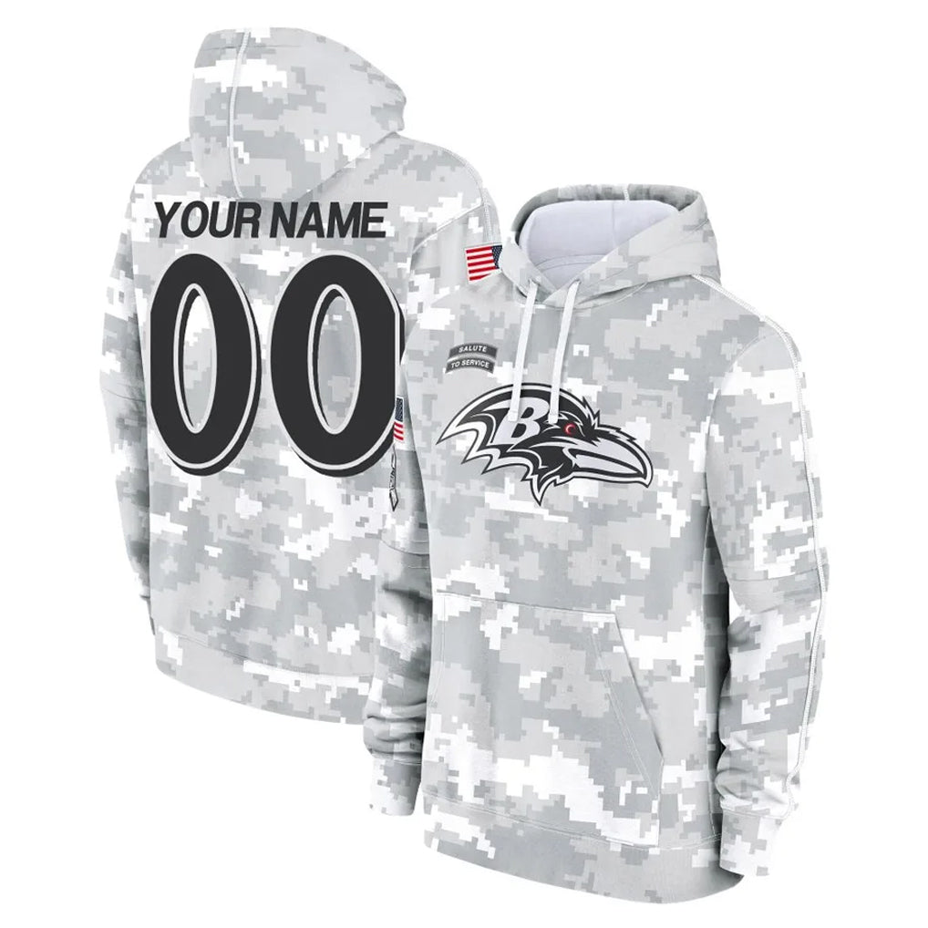 Johmsee Custom B.Ravens Arctic Camo Salute To Service Hoodie Any Name & Numbers Stitched Jerseys