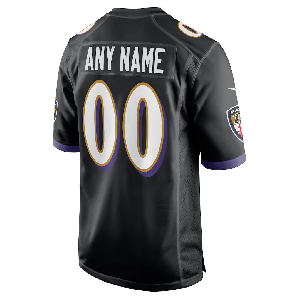 Johmsee Custom B.Ravens Black Alternate Home Game Any Name & Numbers Stitched Jerseys
