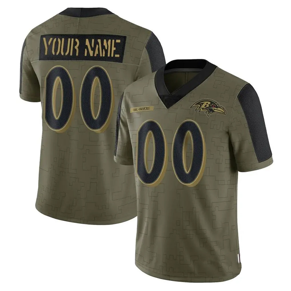 Johmsee Custom B.Ravens Olive Salute To Service Limited Game Any Name & Numbers Stitched Jerseys
