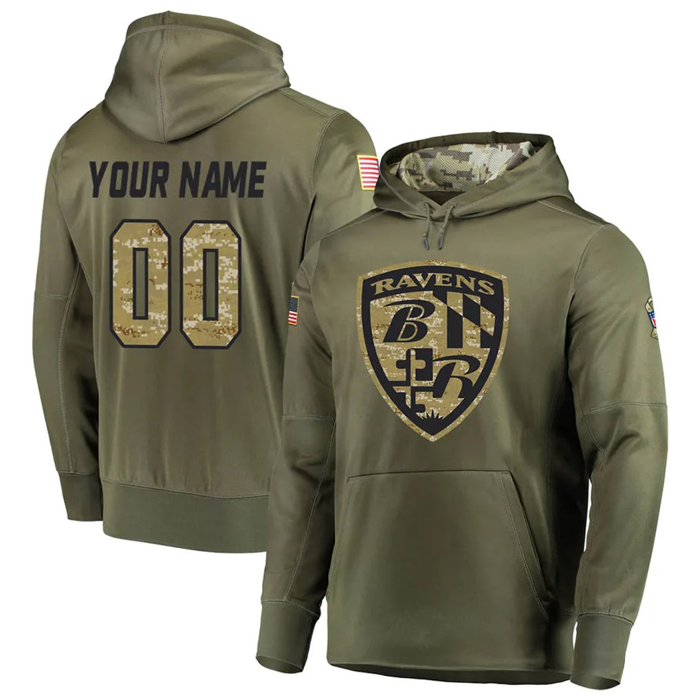 Johmsee Custom B.Ravens Olive Salute to Service Pullover Hoodie Any Name & Numbers Stitched Jerseys