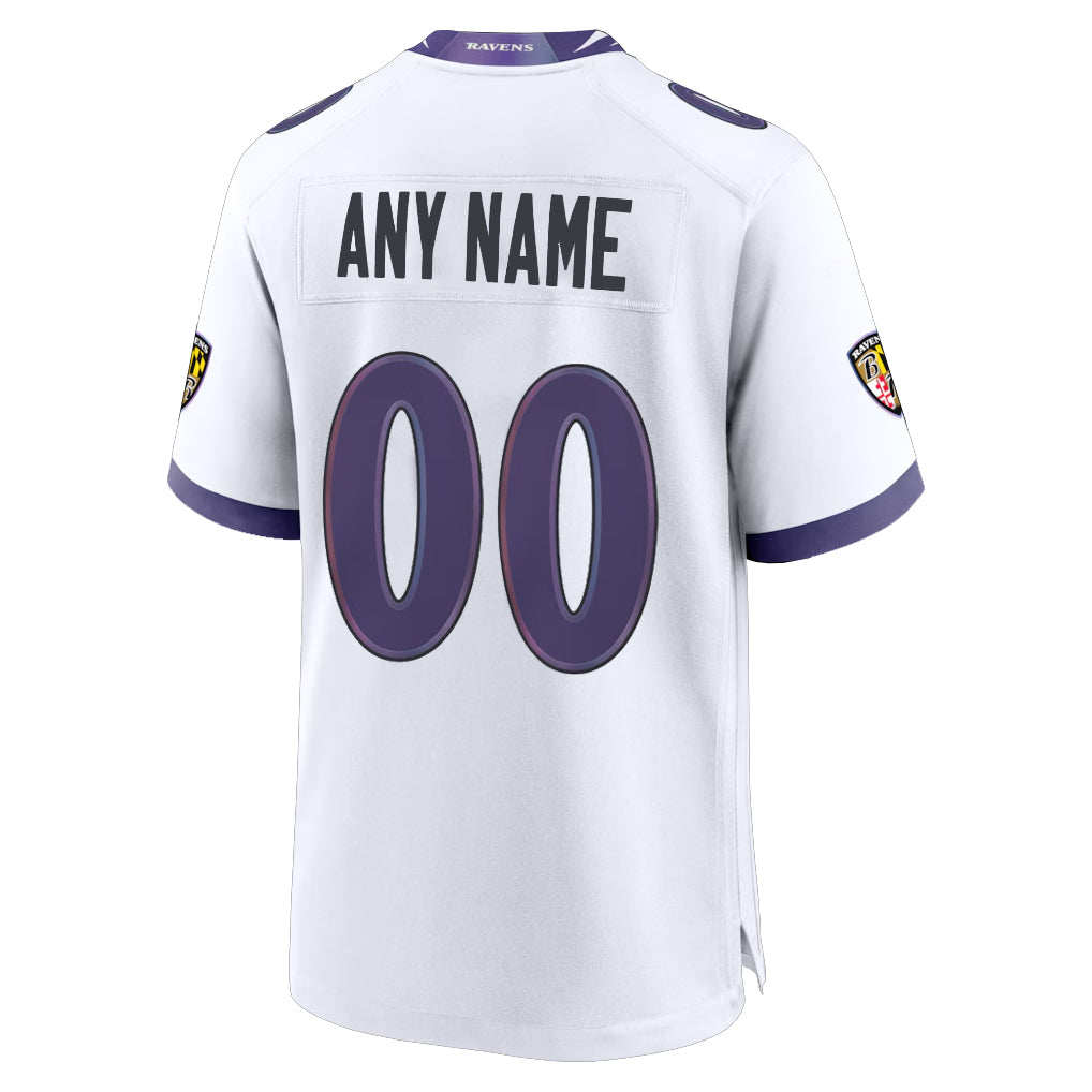 Johmsee Custom B.Ravens White Home Game Any Name & Numbers Stitched Jerseys
