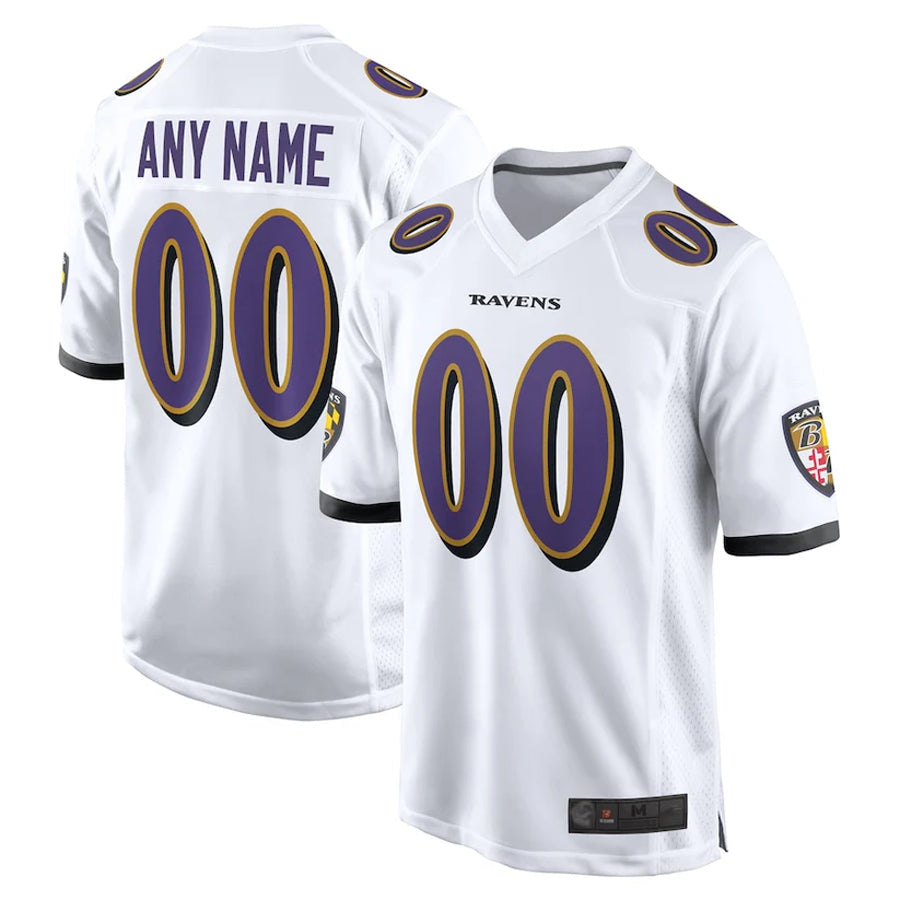 Johmsee Custom B.Ravens White Home Game Stitched Jerseys