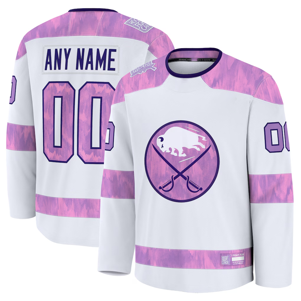 Johmsee Custom B.Sabres White 2024 Hockey Fights Cancer Practice Stitched Jerseys