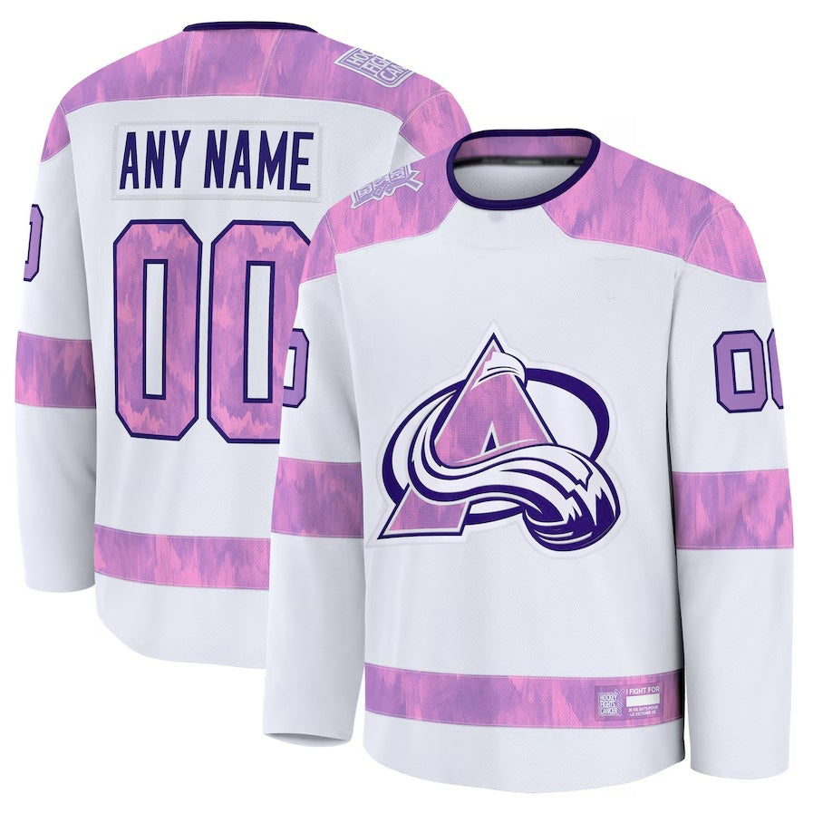 Custom C.Avalanche Fanatics 2024 Hockey Fights Cancer Practice Jersey - White Stitched American Hockey Jerseys