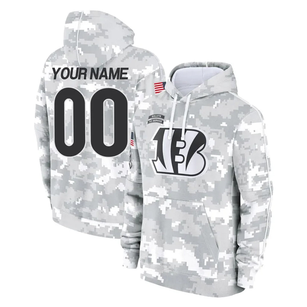 Johmsee Custom C.Bengals Arctic Camo Salute to Service Pullover Hoodie Limited Any Name & Numbers Stitched Jerseys