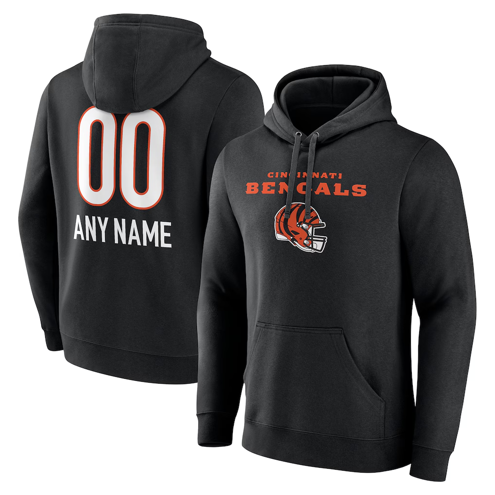 Johmsee Custom C.Bengals Black Personalized Name & Number Team Wordmark Pullover Hoodie Stitched Jerseys