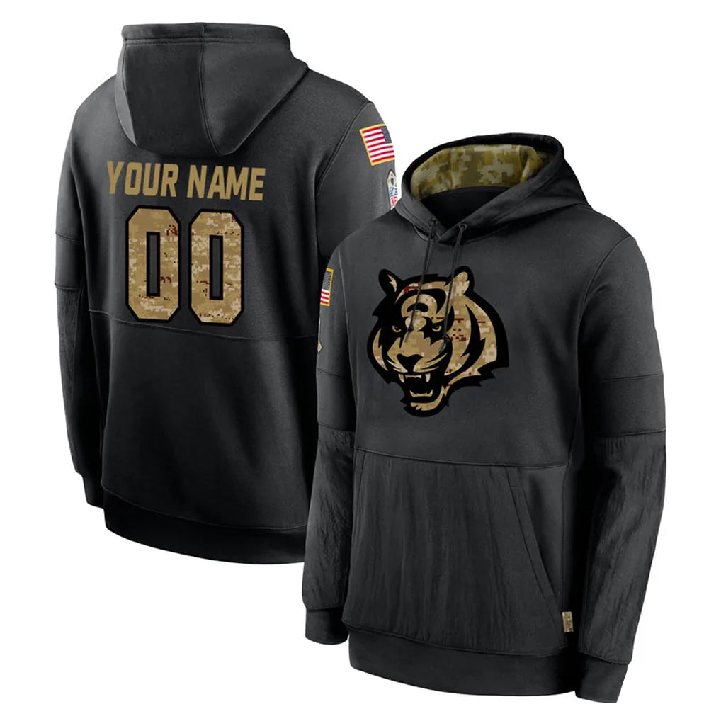 Johmsee Custom C.Bengals Black Salute to Service Pullover Hoodies Any Name & Numbers Stitched Jerseys