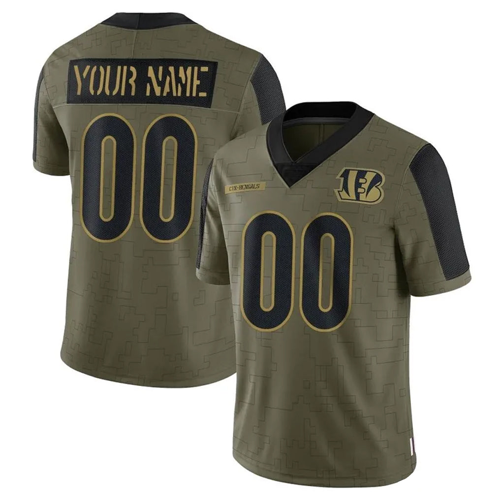 Johmsee Custom C.Bengals Olive Salute to Service Game Any Name & Numbers Stitched Jerseys