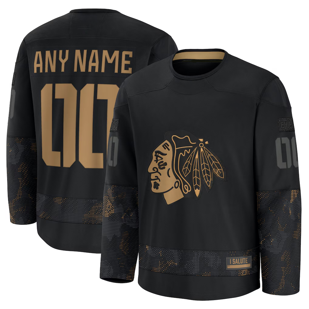 Johmsee Custom C.Blackhawks Black 2024 Military Appreciation Practice Jerseys
