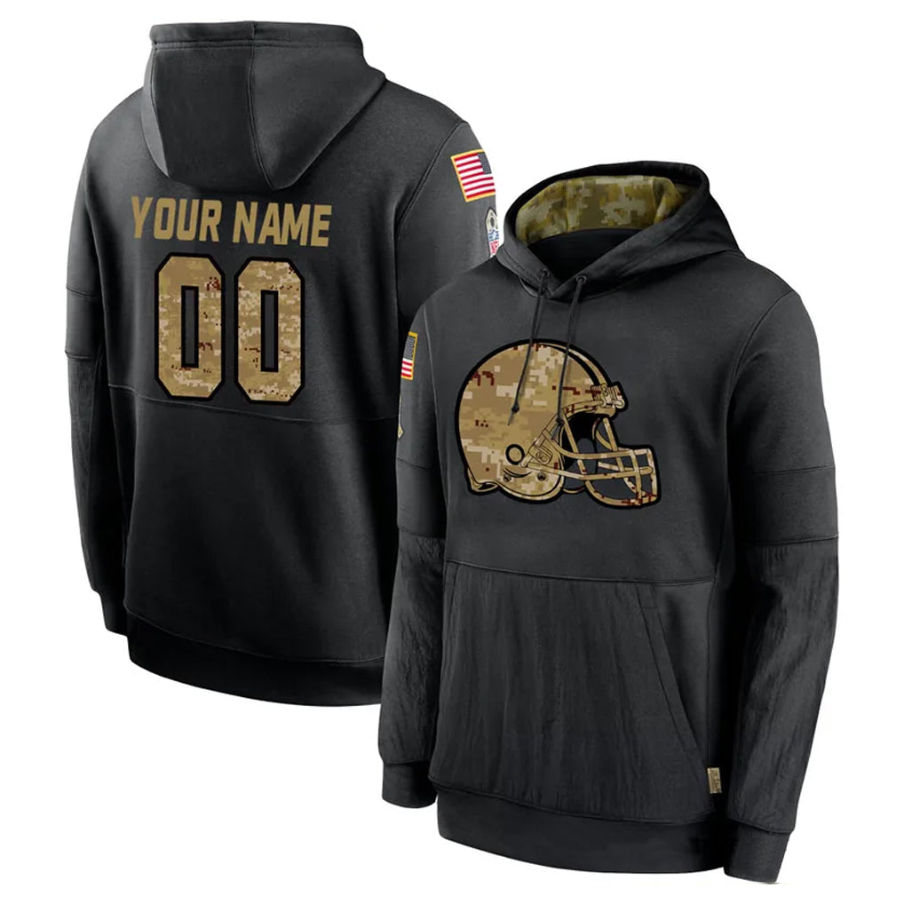 Johmsee Custom C.Browns Black Salute to Service Pullover Hoodies Limited Any Name & Numbers Stitched Jerseys