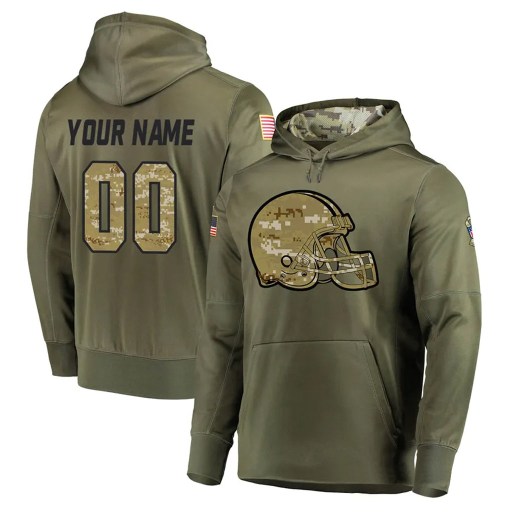 Johmsee Custom C.Browns Olive Salute to Service Pullover Hoodies Home Game Any Name & Numbers Stitched Jerseys